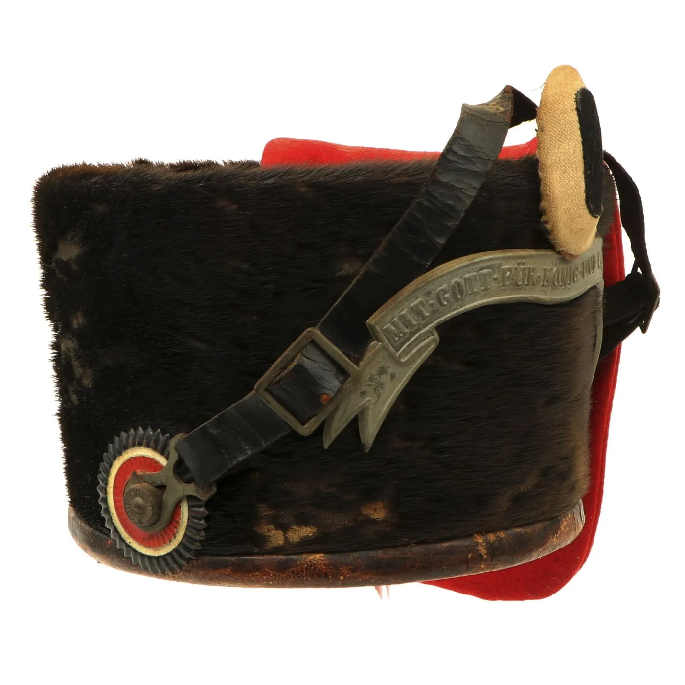 Original Imperial German WWI Era Prussian Hussars Light Cavalry Bearskin Busby with Red Bag