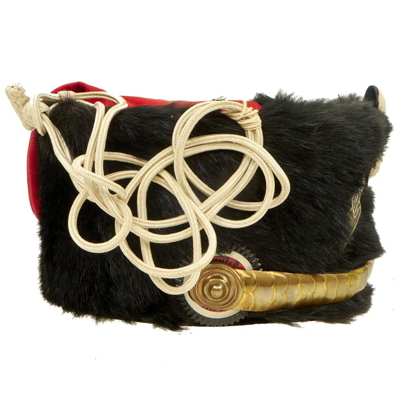 Original Imperial German WWI Prussian 6th Hussars Regiment Officer Light Cavalry Bearskin Busby with Red Bag