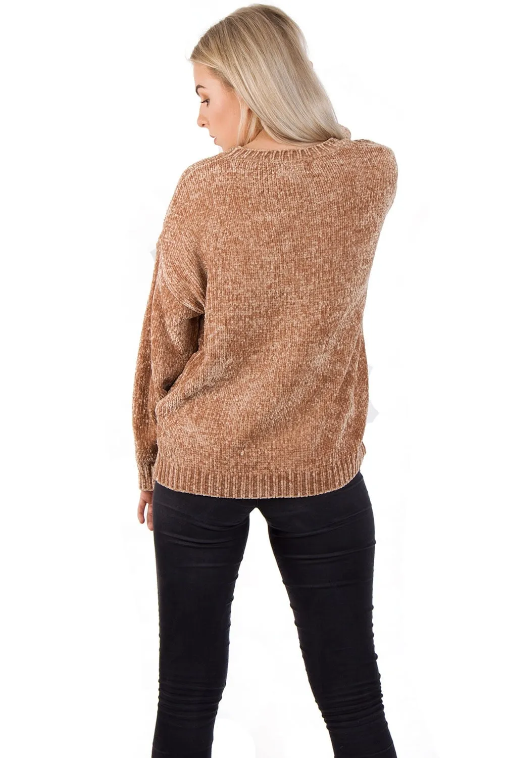 Oversized Soft Chenille Knitted Hole Design Sleeve Jumper