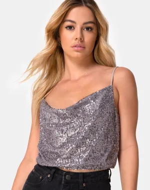 Paima Strappy Top in Drape Net Sequin Silver