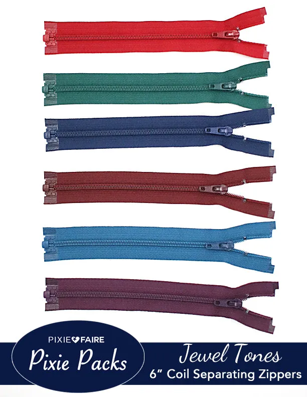 Pixie Packs 6" Separating Zippers Jewel Tones - Coil