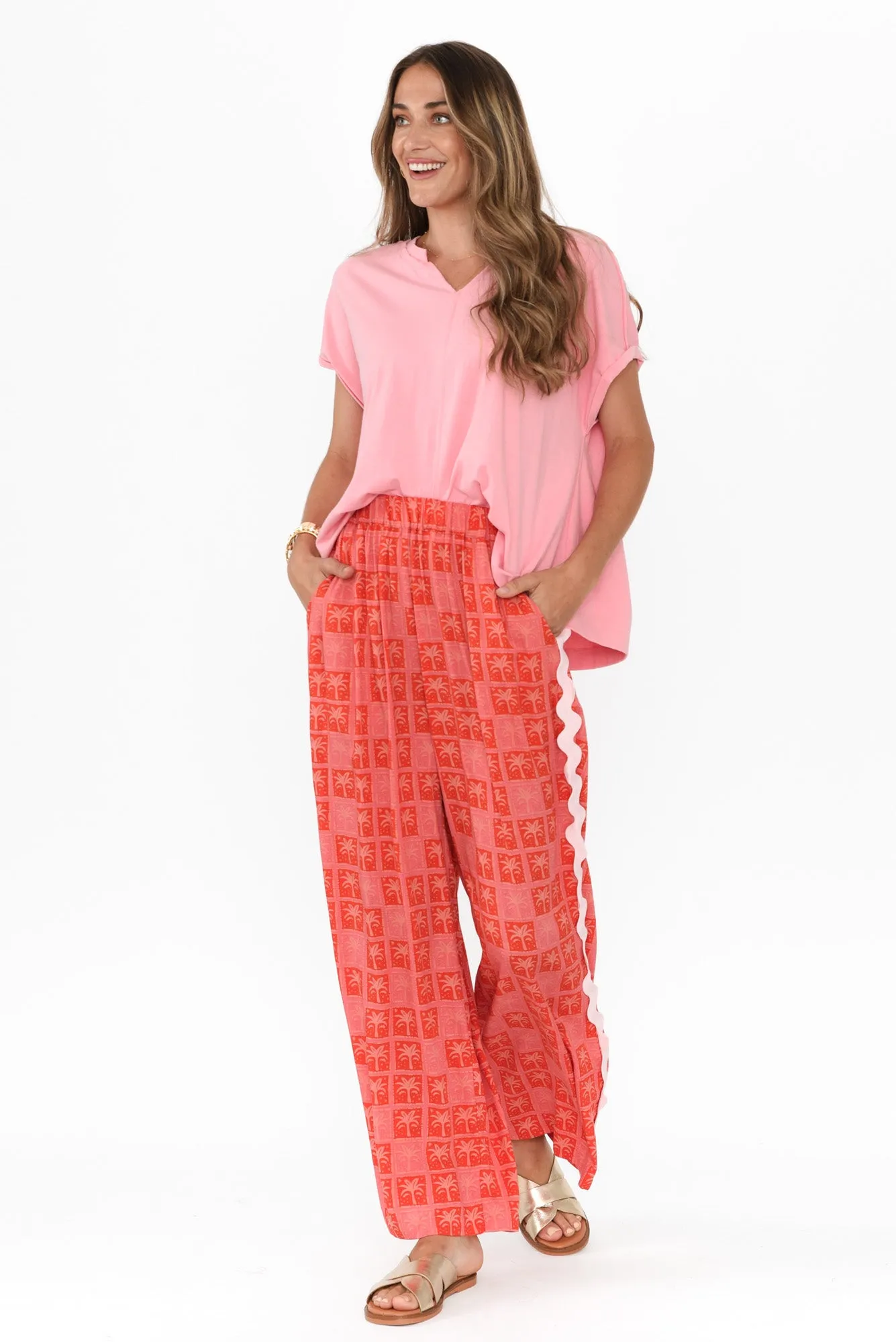 Placida Pink Palm Wide Leg Pants