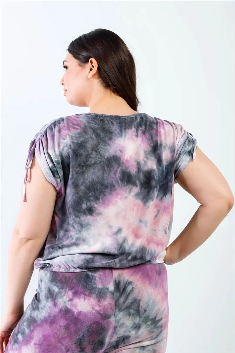 Purple & Black Tie-dye Ruched Top & Pants Set Voluptuous ( ) Plus Size - Ships from The US