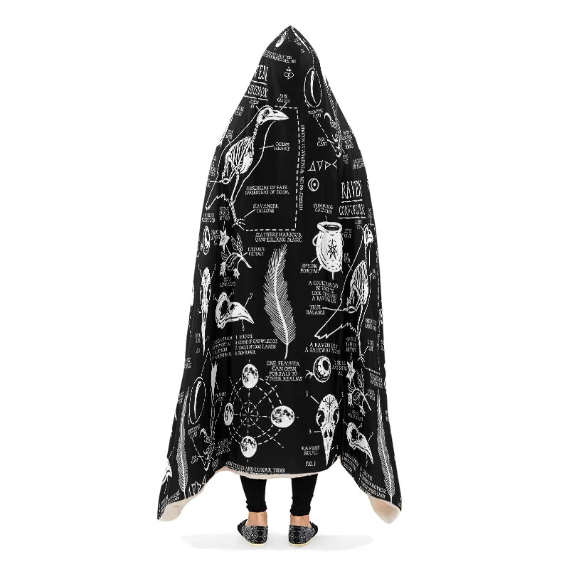 Raven Study Hooded Blanket - Cozy and Warm Wrap-around Blanket with Vegan Fur Lining and Hood