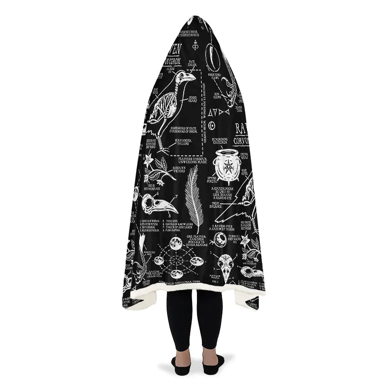 Raven Study Hooded Blanket - Cozy and Warm Wrap-around Blanket with Vegan Fur Lining and Hood