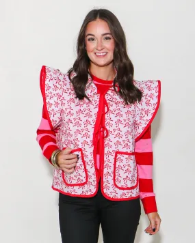 Red Bow Vest With Ruffled Shoulders