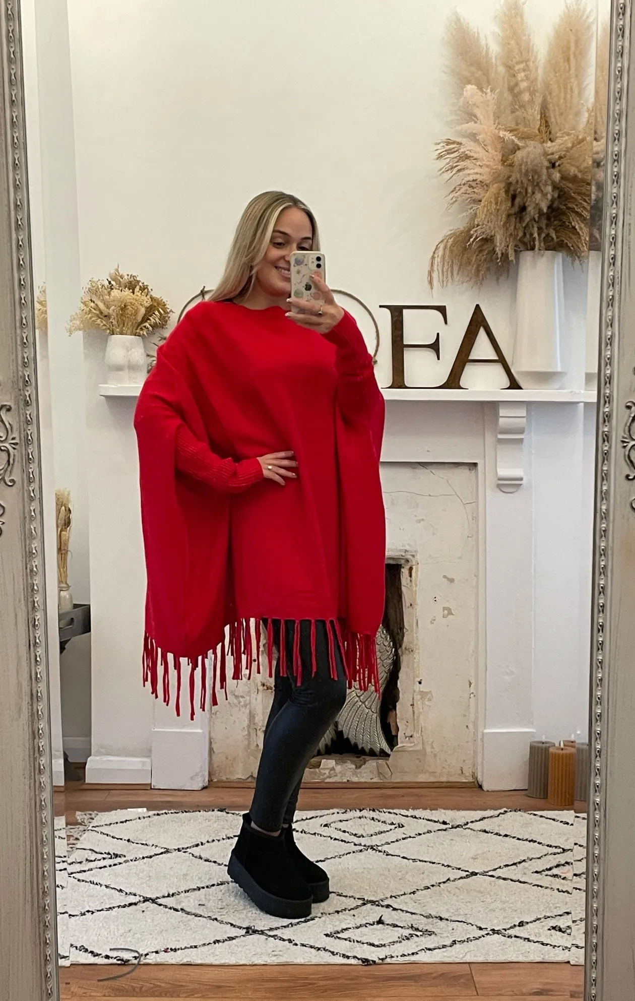 Red Oversized Tassel Edge Luxe Jumper