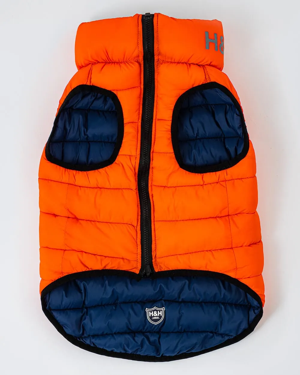 Reversible Dog Puffer Jacket - Orange and Navy