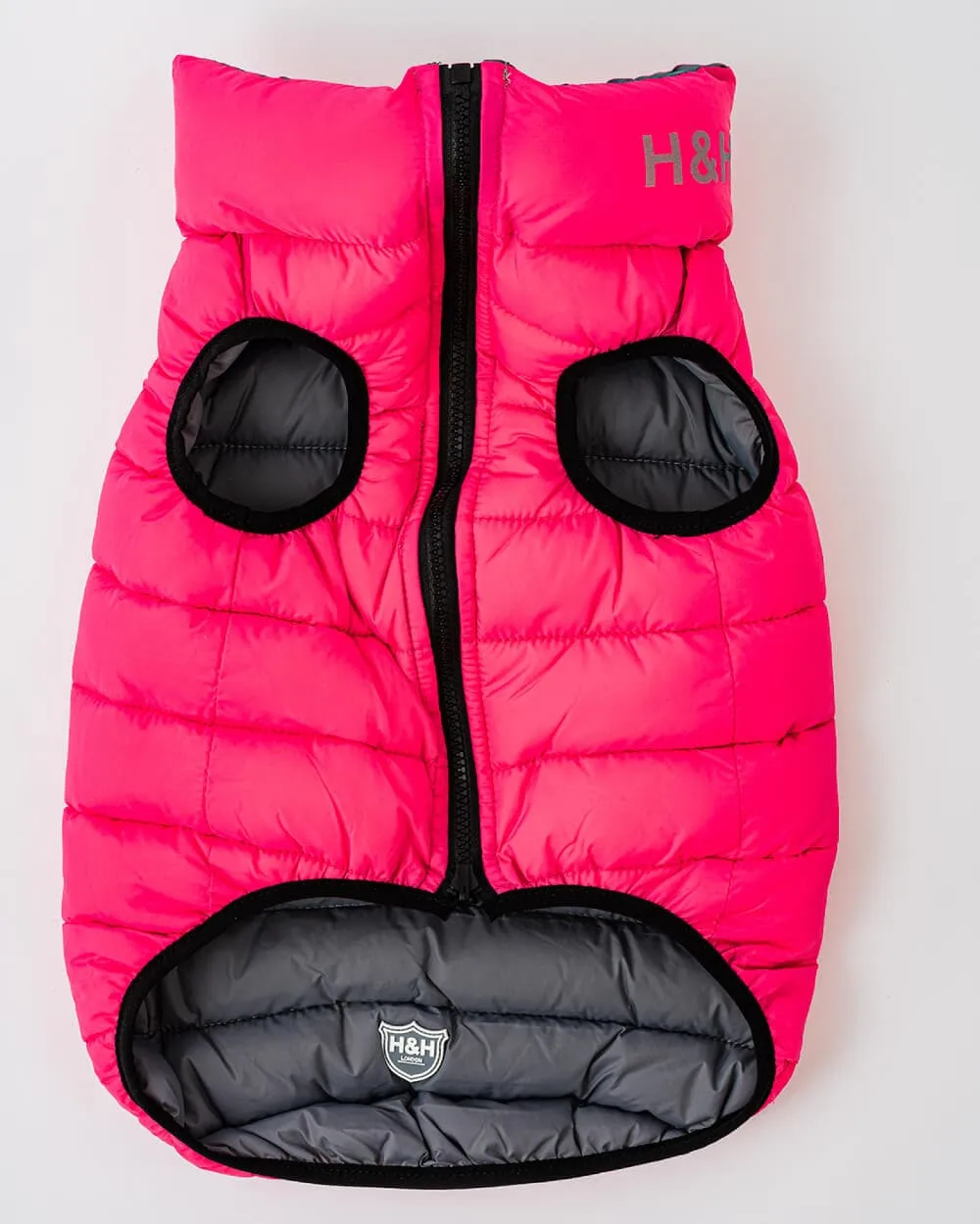 Reversible Dog Puffer Jacket - Pink and Grey