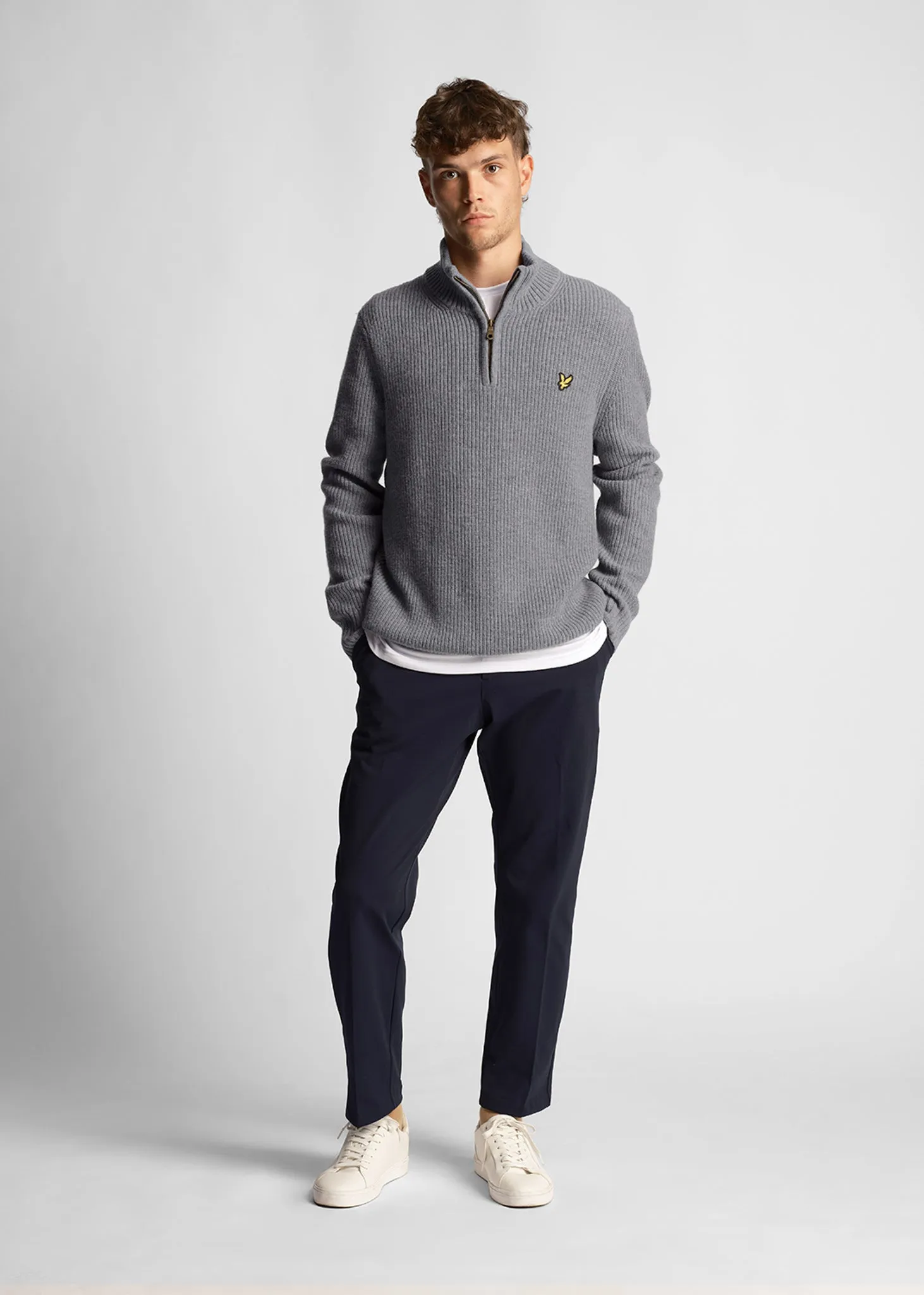 Ribbed quarter zip jumper - mid grey marl