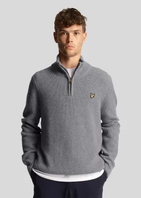 Ribbed quarter zip jumper - mid grey marl