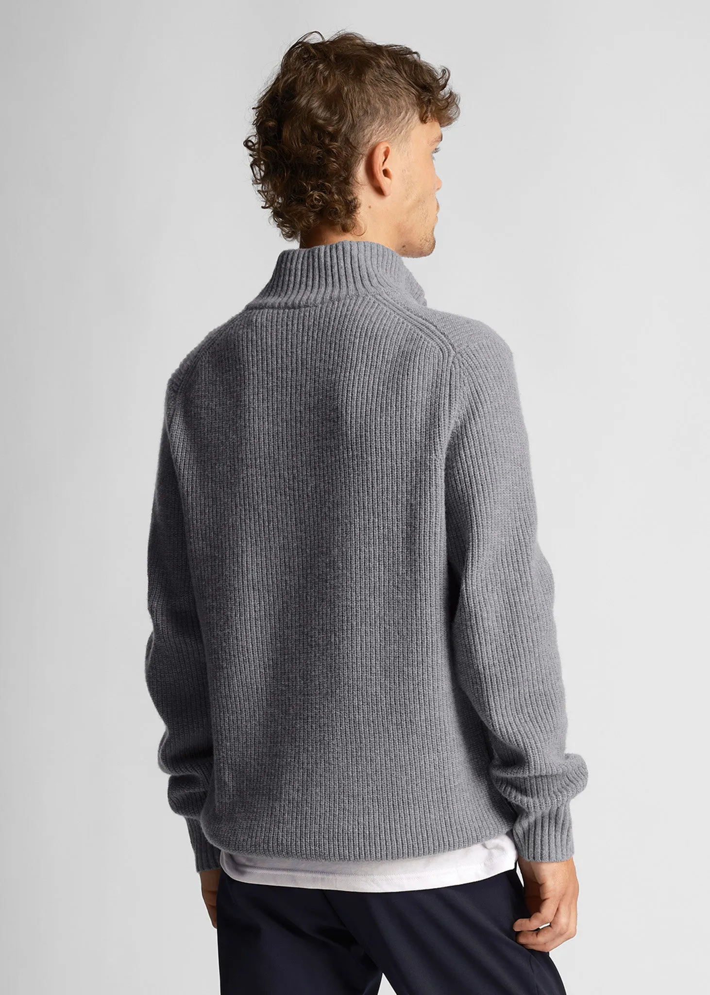 Ribbed quarter zip jumper - mid grey marl