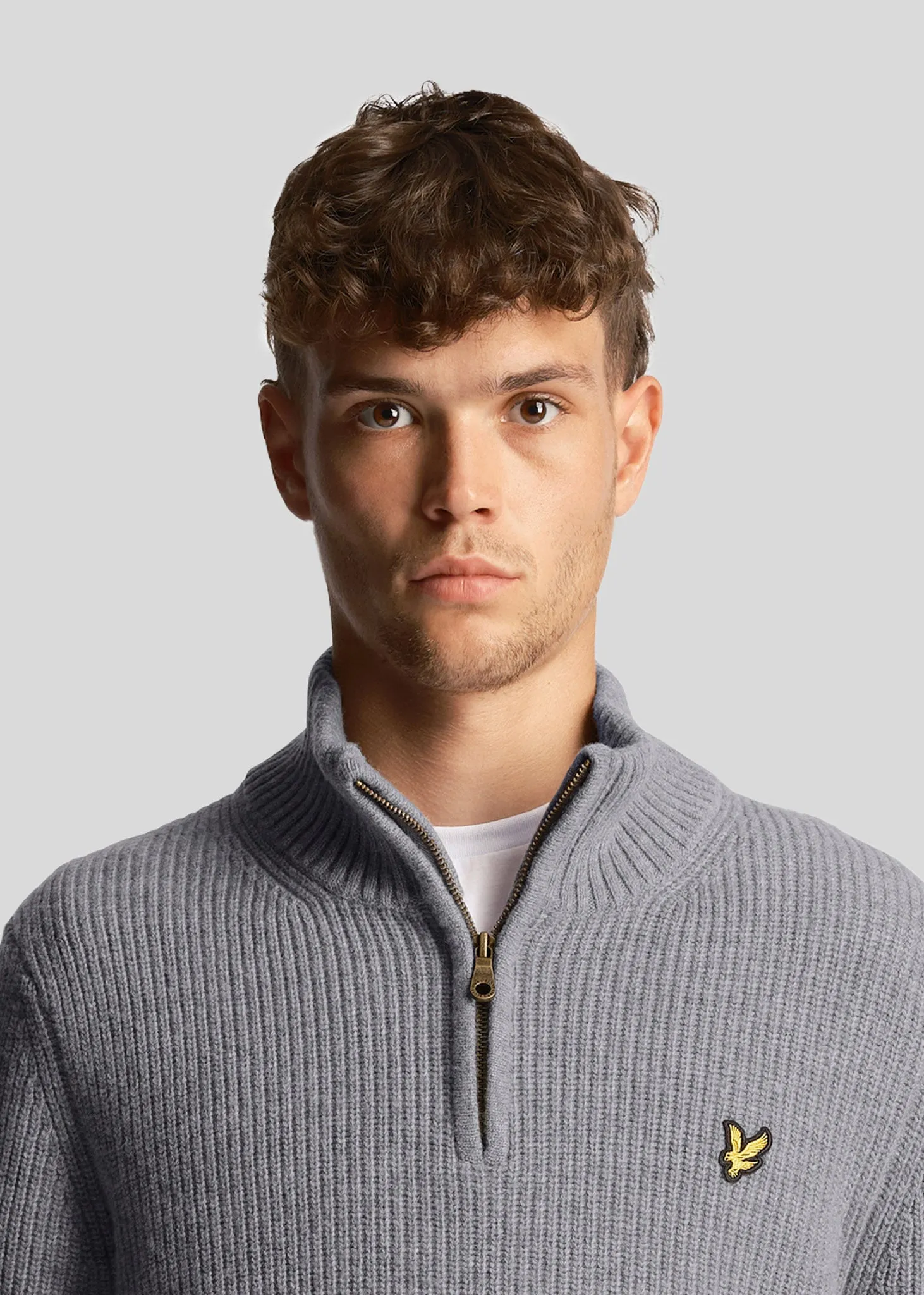 Ribbed quarter zip jumper - mid grey marl