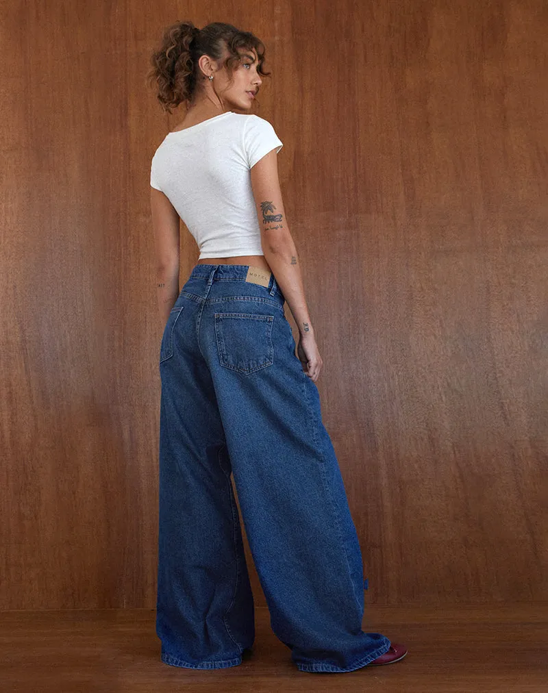 Roomy Oversized Low Rise Jeans in Mid Blue Used