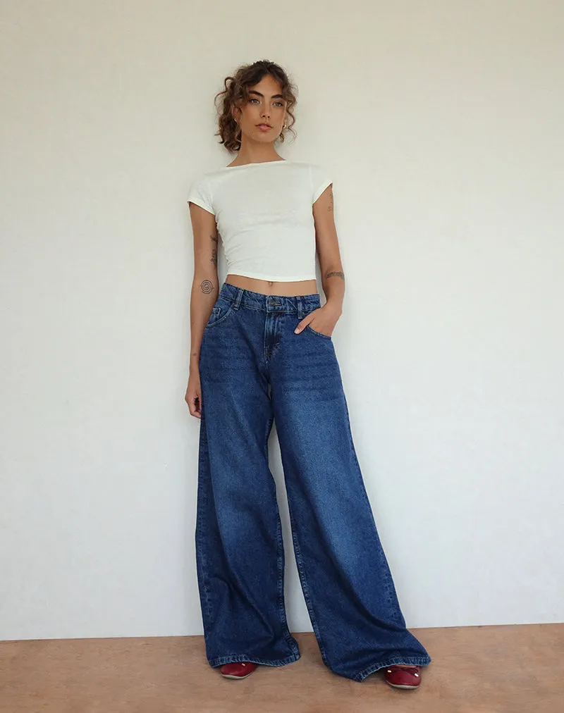 Roomy Oversized Low Rise Jeans in Mid Blue Used