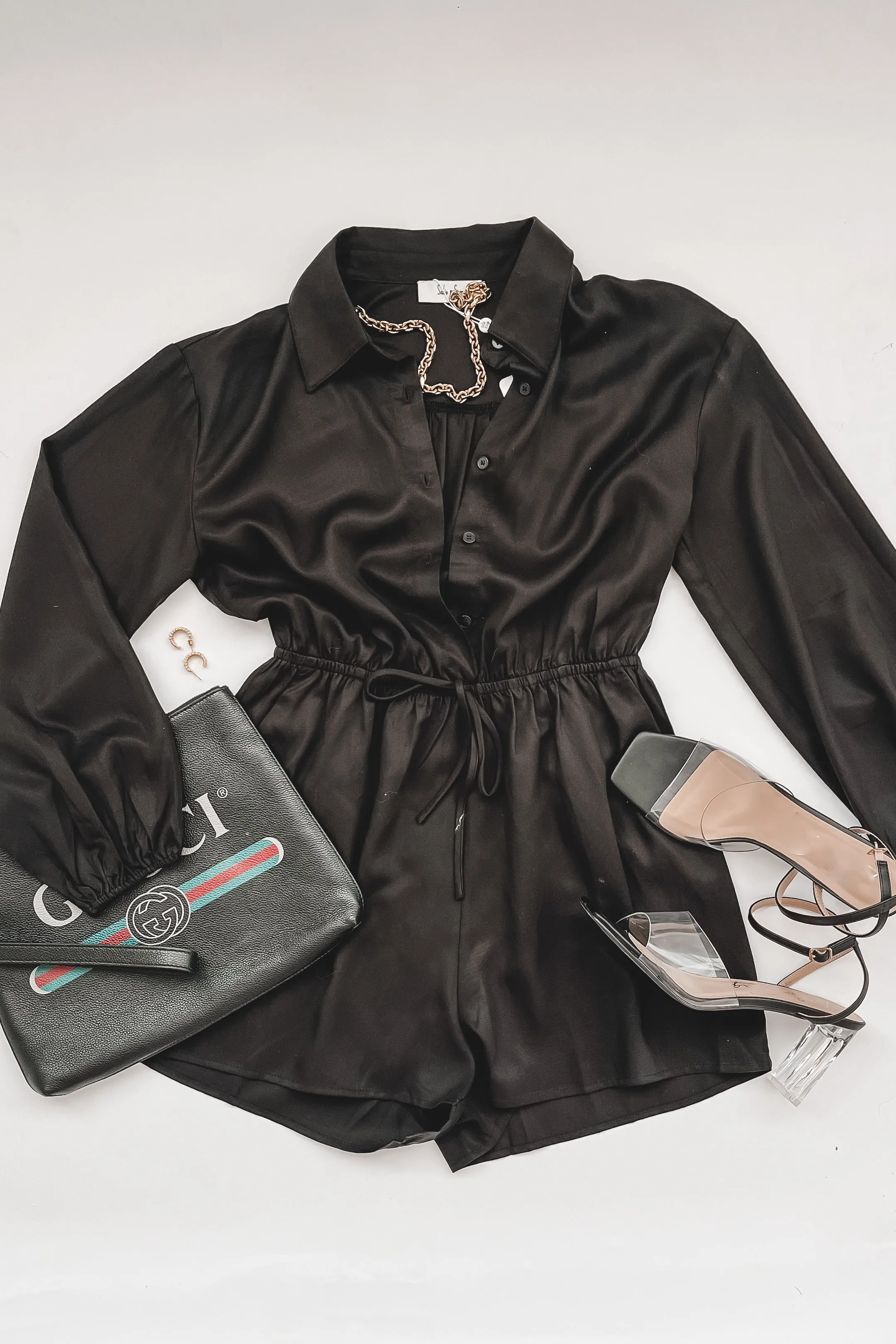 SADIE & SAGE Black Button Up Shirt Romper