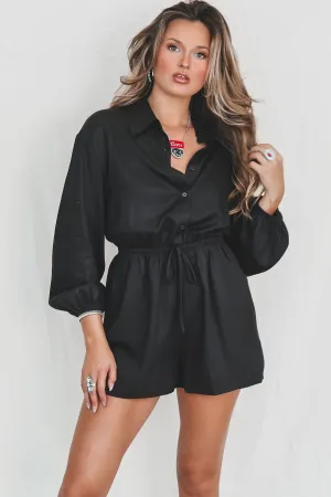 SADIE & SAGE Black Button Up Shirt Romper