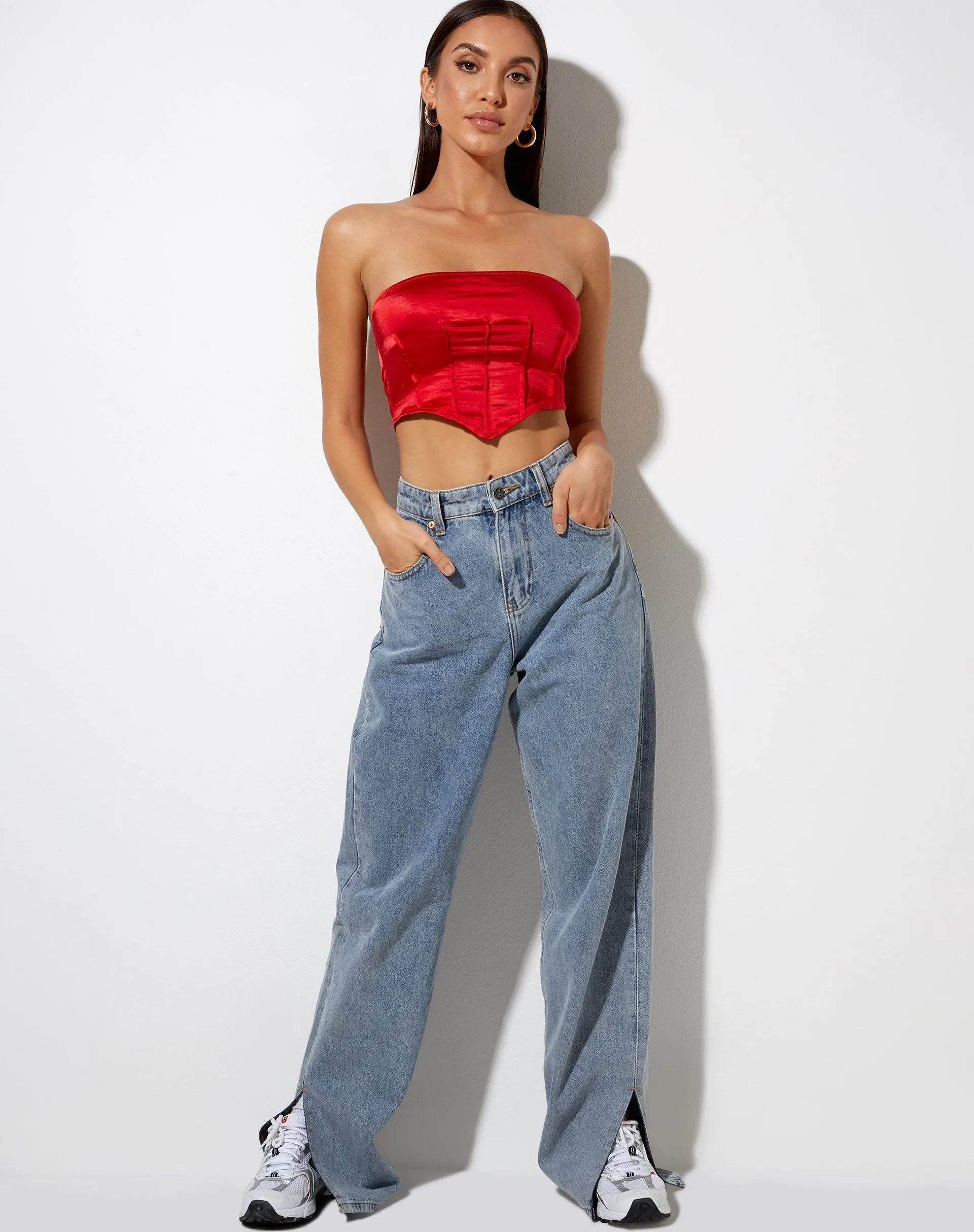 Sanja Bandeau Top in Satin Red