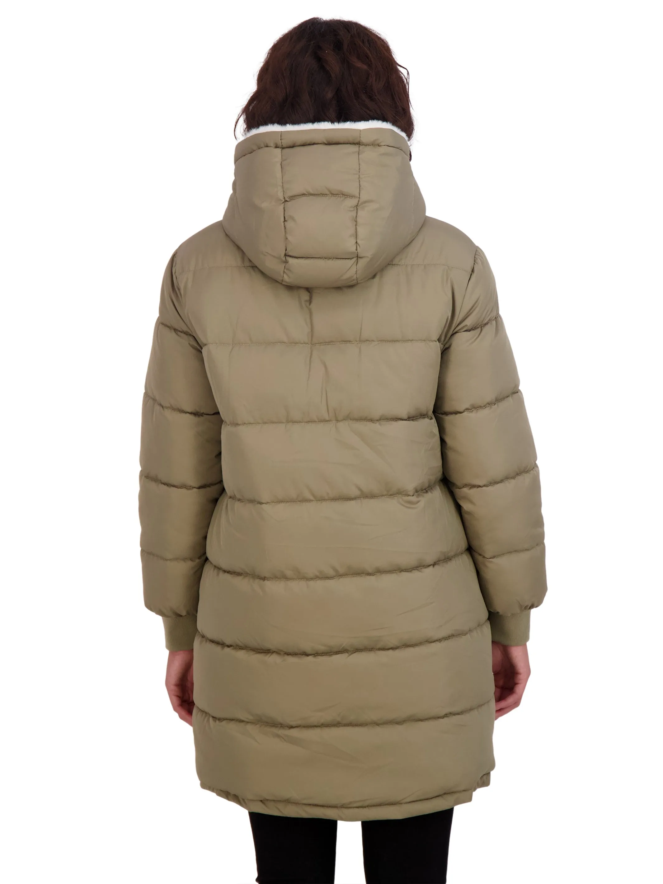 Sebby Collection Women's Long Faux Fur Lined Puffer Jacket with Hood