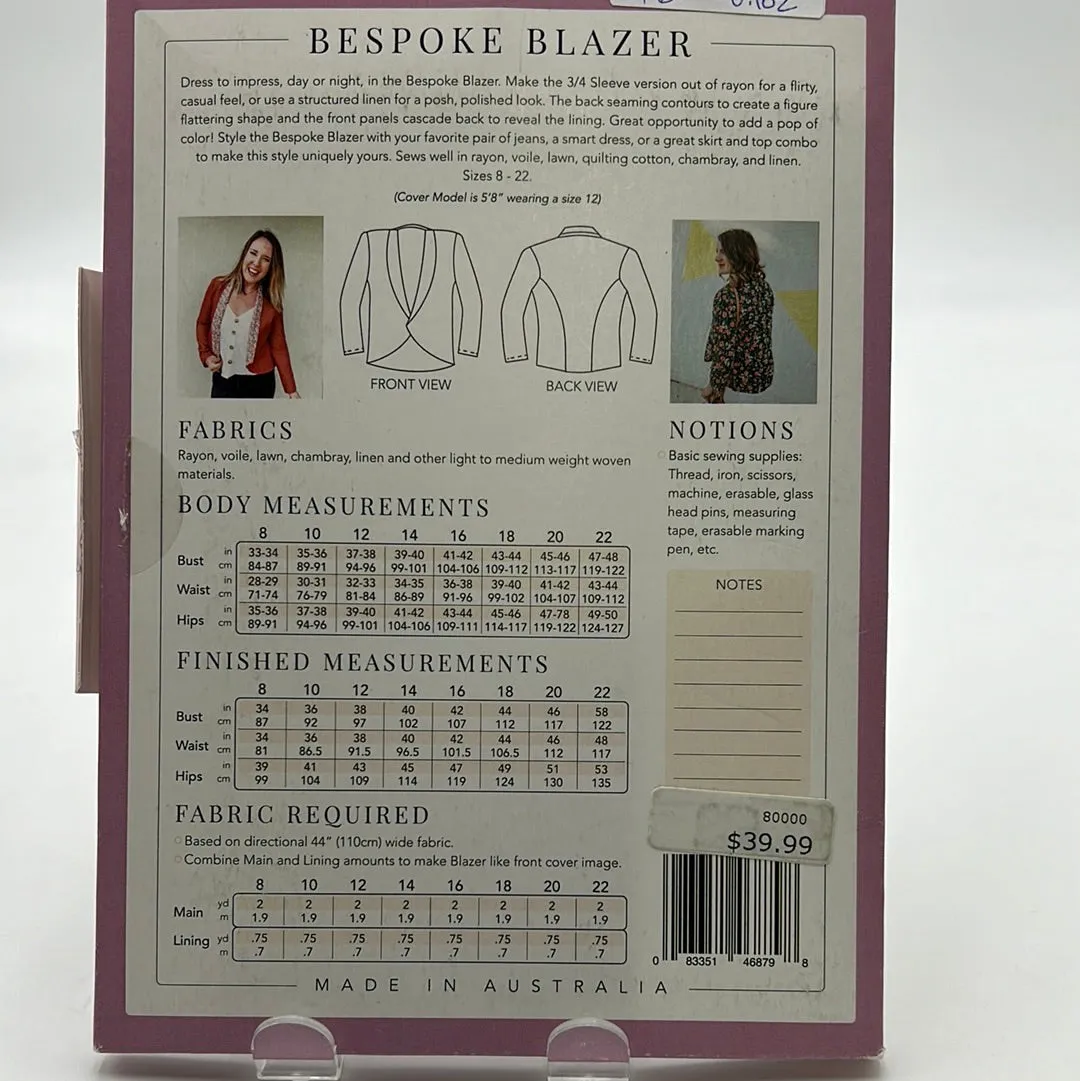 Sew to Grow Pattern, Bespoke Blazer (PXX0655)