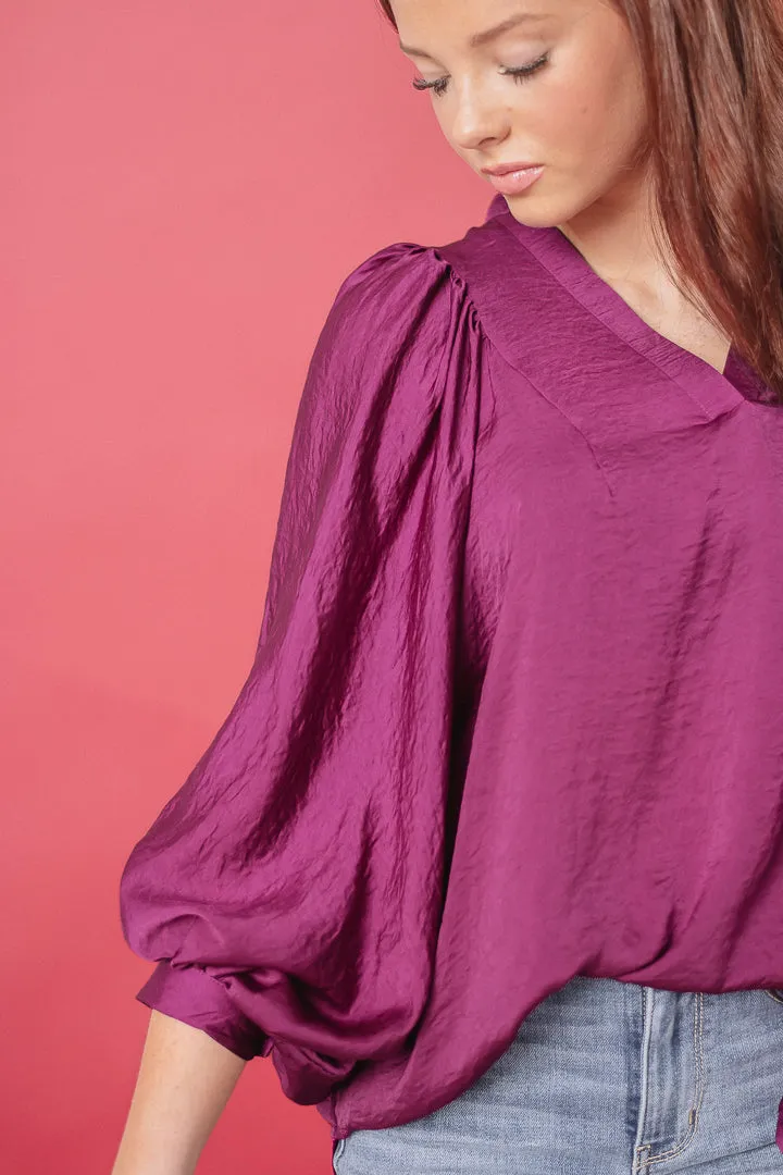 She's That Girl Satin Top | Plum