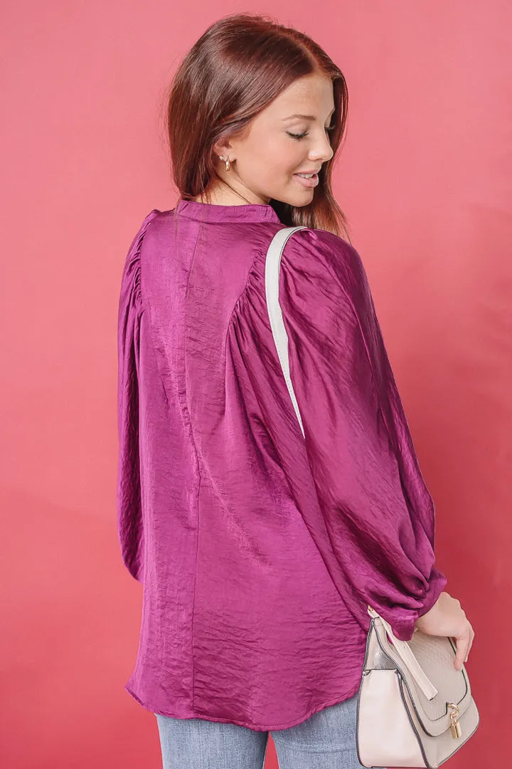 She's That Girl Satin Top | Plum