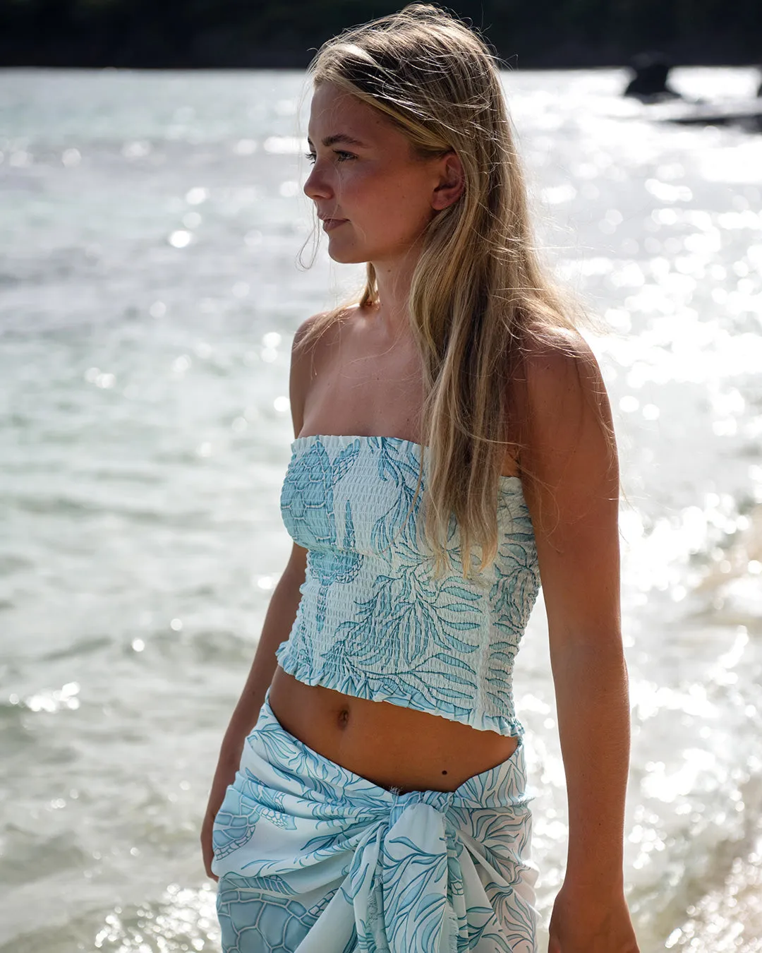 Silk Ruffle Bandeau Top TURTLE TRELLIS