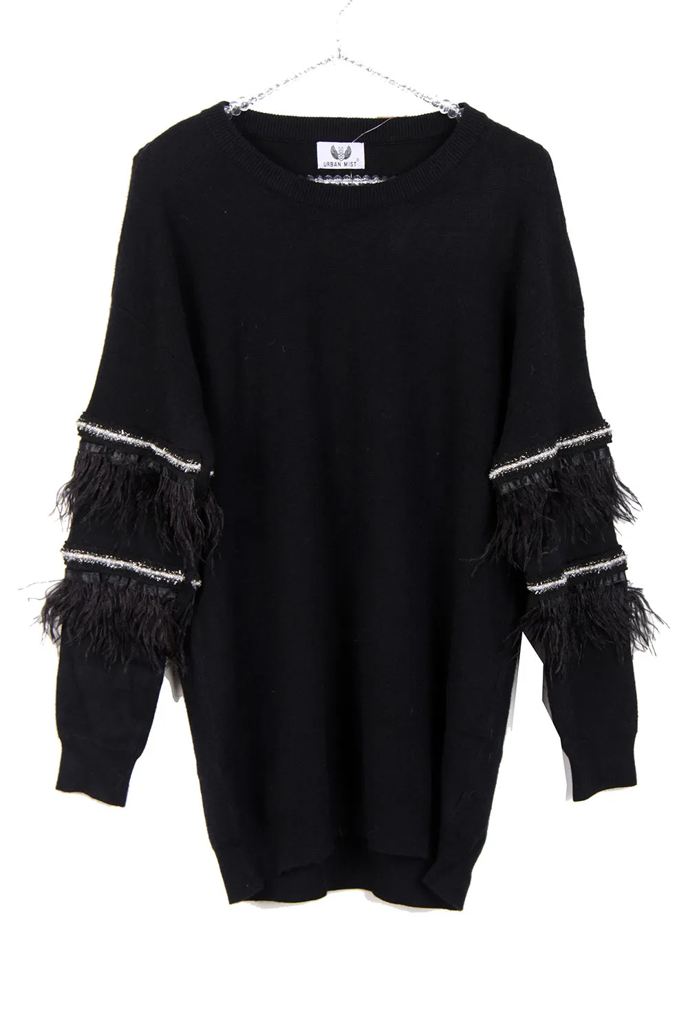 Soft Knit Jumper with Beaded and Feather detail Sleeve