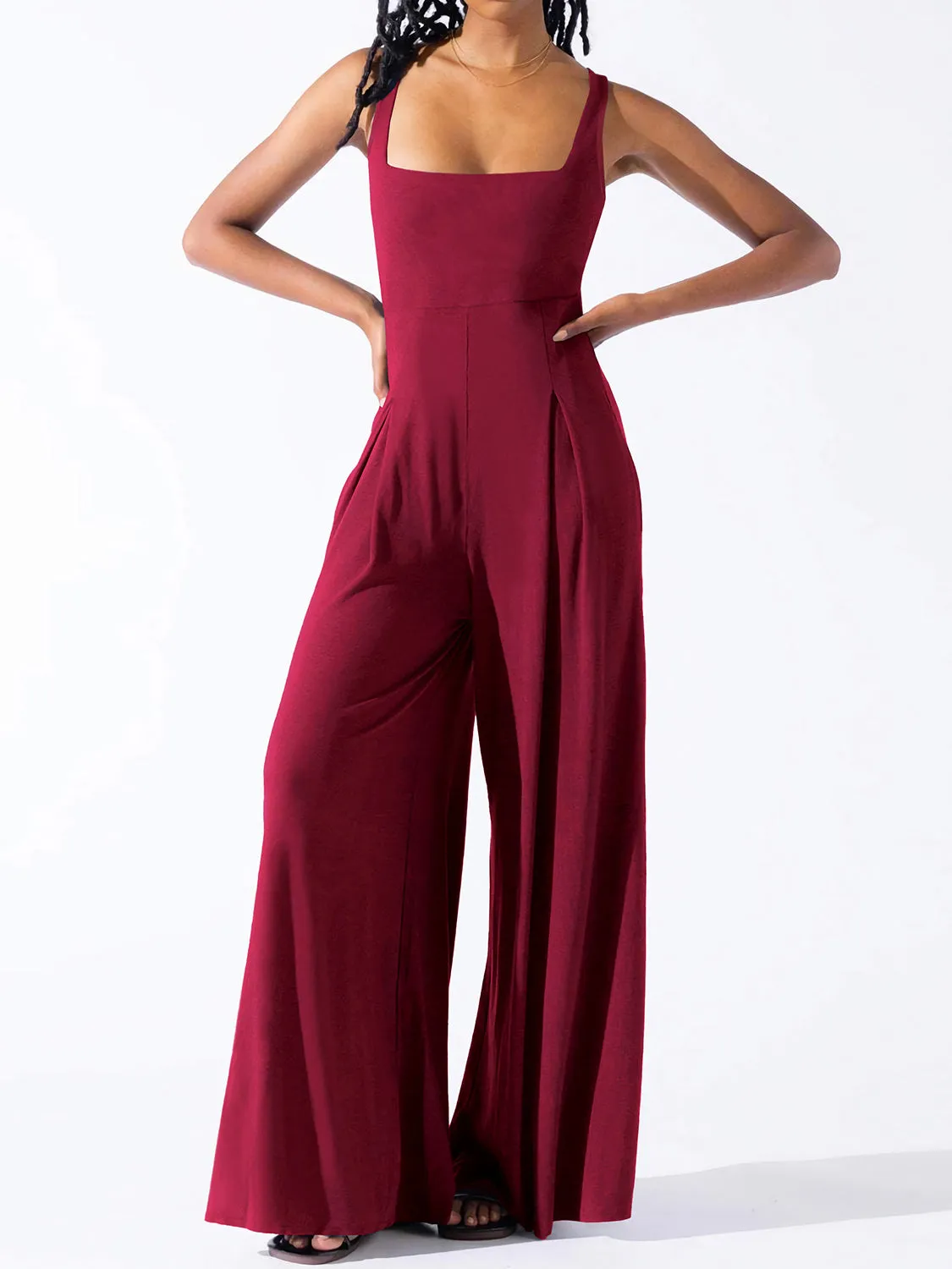 Square Neck Wide Strap Jumpsuit