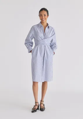 Striped Shirt Dress with Waist Tie