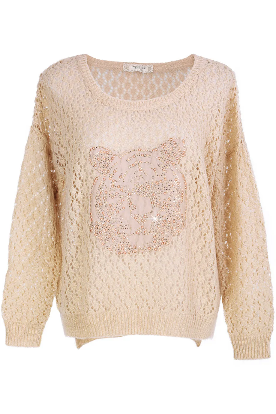 SWEET TIGER Beige Crystal Embellished Jumper