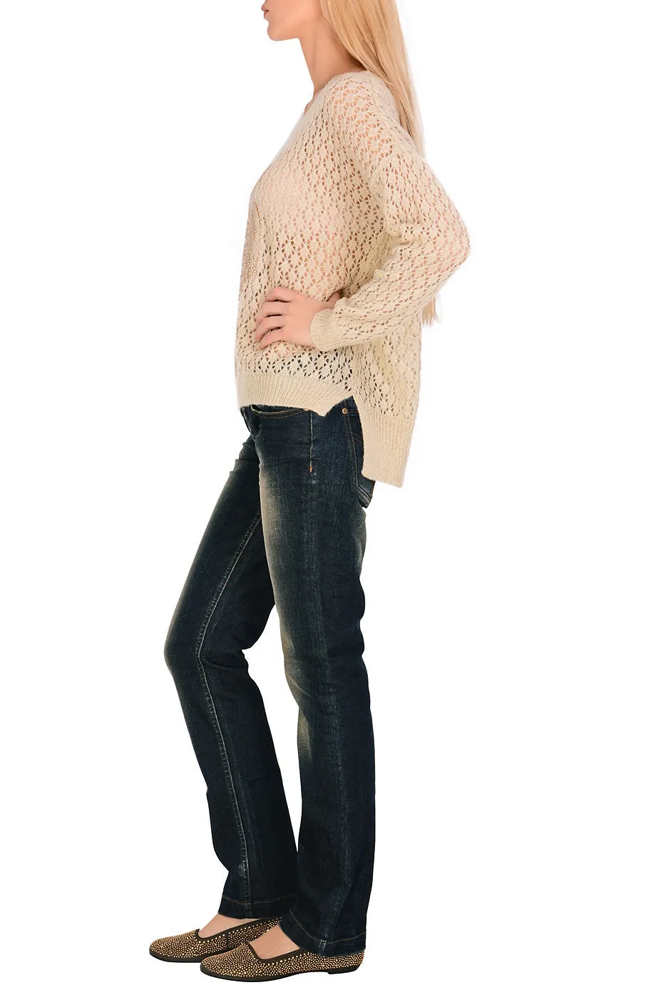 SWEET TIGER Beige Crystal Embellished Jumper