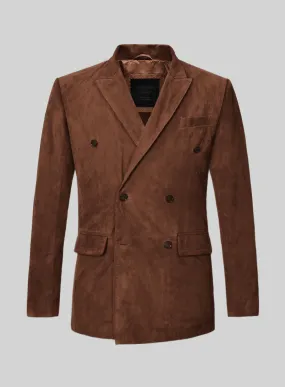 Tan Brown Suede Double Breasted Leather Blazer