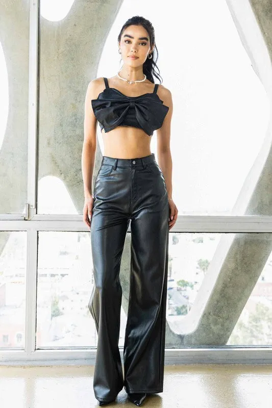 TEEK - Black Vegan Leather Wide Leg Pants