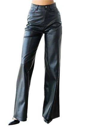 TEEK - Black Vegan Leather Wide Leg Pants