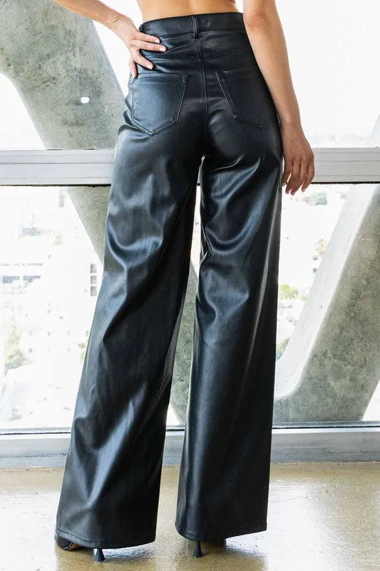 TEEK - Black Vegan Leather Wide Leg Pants