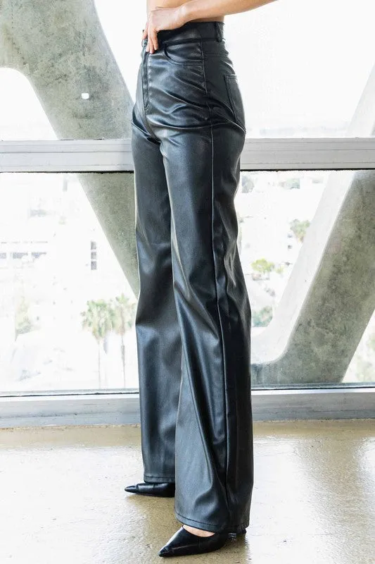 TEEK - Black Vegan Leather Wide Leg Pants