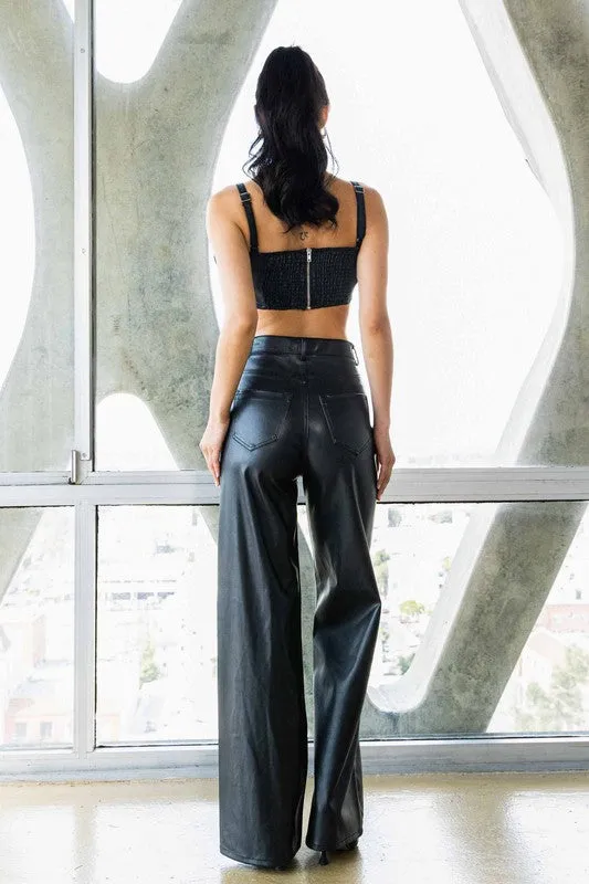 TEEK - Black Vegan Leather Wide Leg Pants