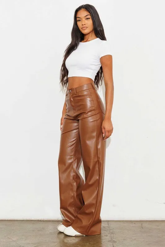 TEEK - Cognac Vegan Leather Wide Leg Pants