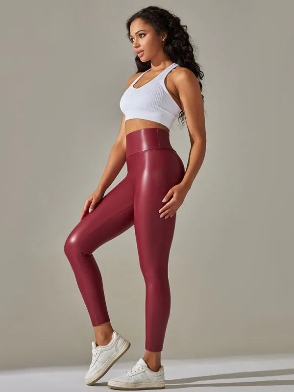 TEEK - Slim Fit High Waist Tight PU Leather Leggings