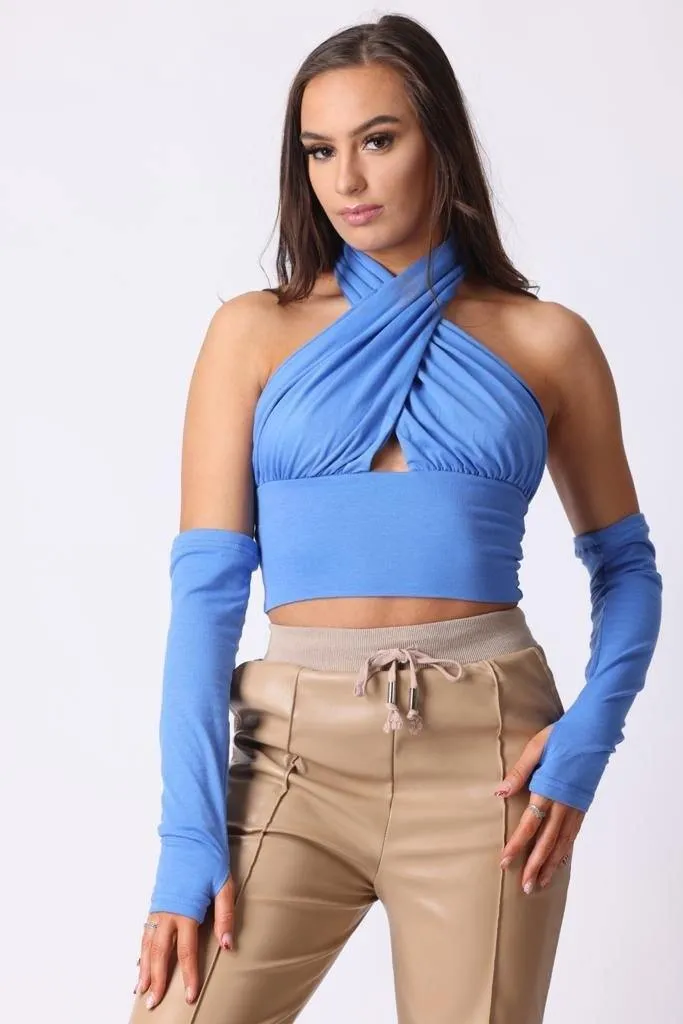 The Halter Neck Sleeve Top in Blue