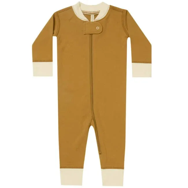 The Longsleeve Zip Sleeper by Quincy Mae - Ocre - BABY