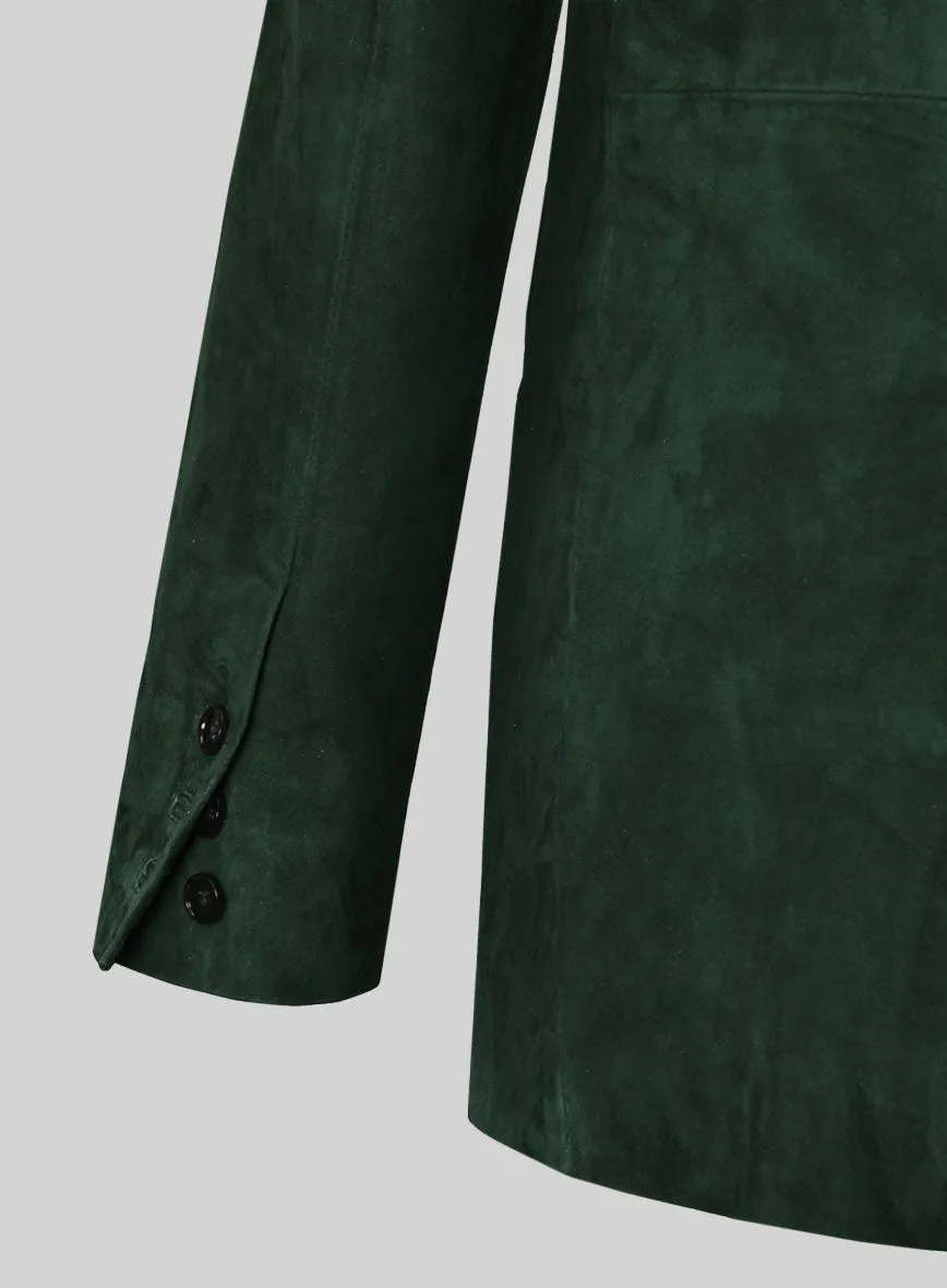 Timber Green Suede Double Breasted Leather Blazer