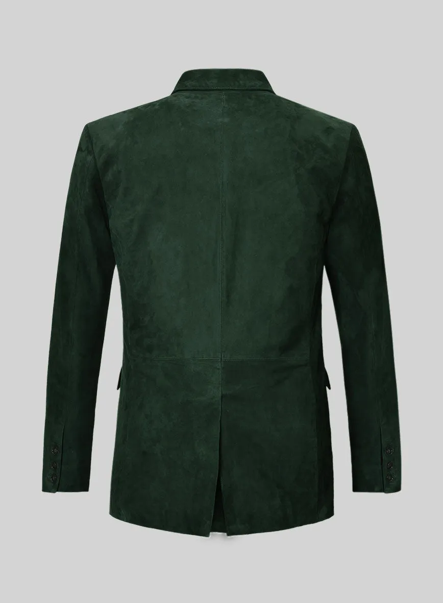 Timber Green Suede Double Breasted Leather Blazer