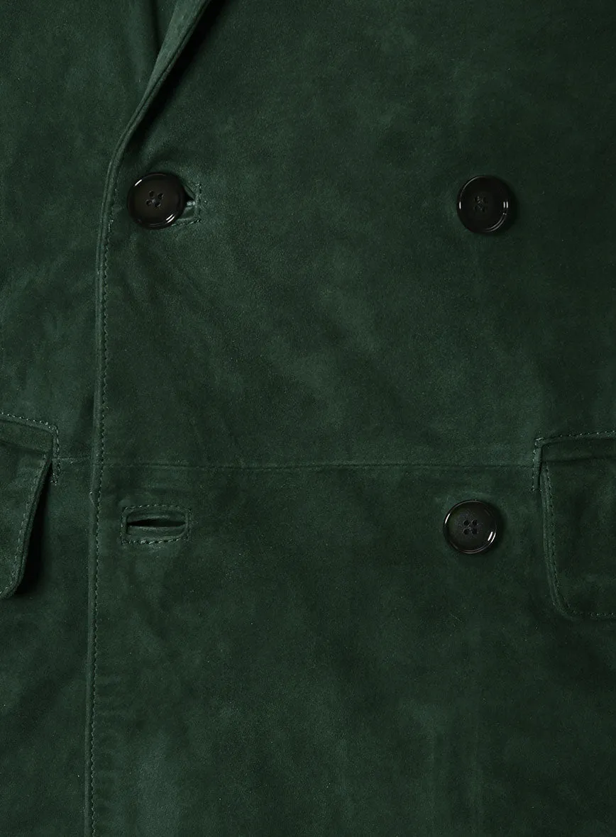 Timber Green Suede Double Breasted Leather Blazer