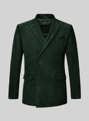 Timber Green Suede Double Breasted Leather Blazer