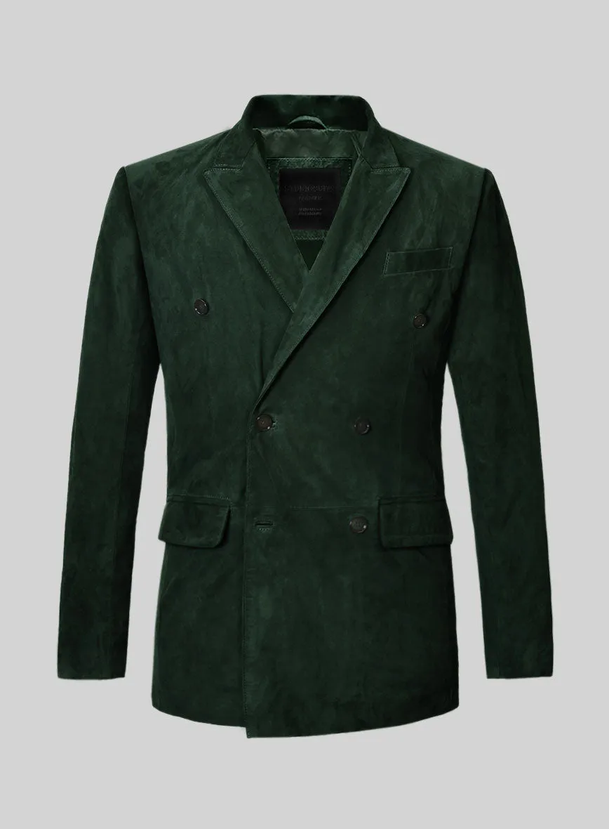 Timber Green Suede Double Breasted Leather Blazer