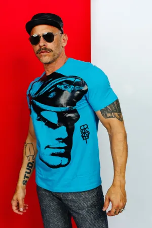 TOM OF FINLAND x WE ARE SPASTOR BIKER HEAD TEE - SEA BLUE