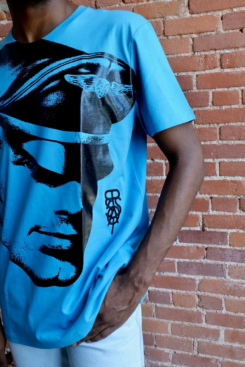 TOM OF FINLAND x WE ARE SPASTOR BIKER HEAD TEE - SEA BLUE