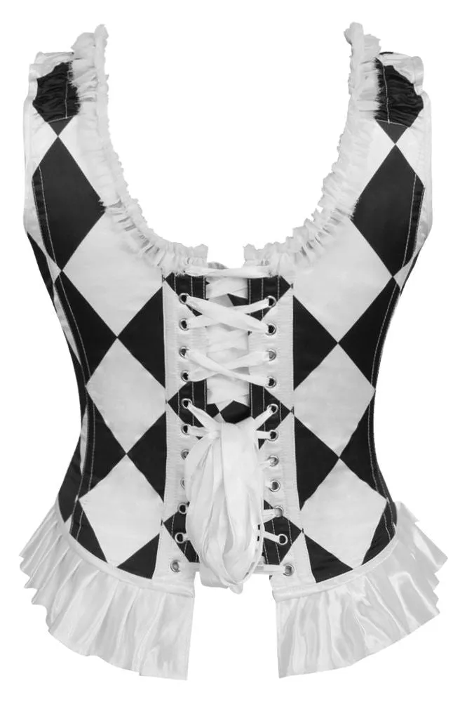 Top Drawer Black/White Diamond Steel Boned Corset w/Straps